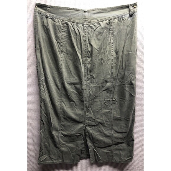 Gloria Vanderbilt Midi Skirt Size 12 Chino Green Khaki Pockets Chore - Picture 9 of 14